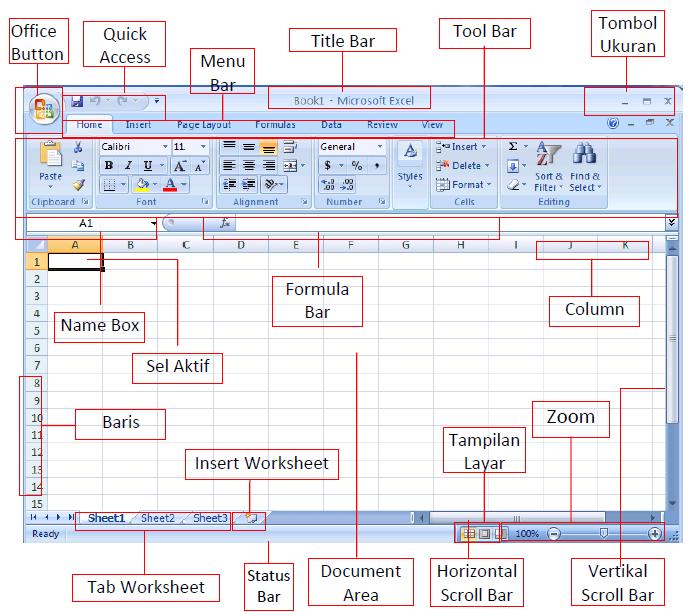 Pengenalan Interface Tampilan Microsoft Excel  2007 